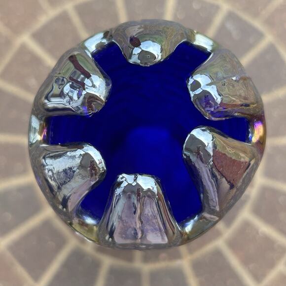 Northwood GRAPE and CABLE Cobalt Blue Carnival Glass Footed Hatpin Holder Vase - Picture 5 of 6